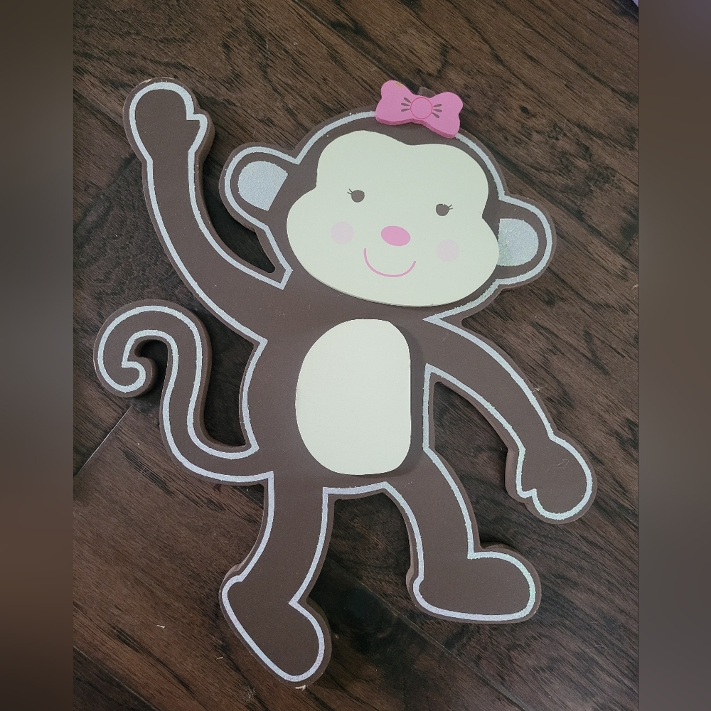 Cute Monkey Wall Decor with Pink Bow 14"